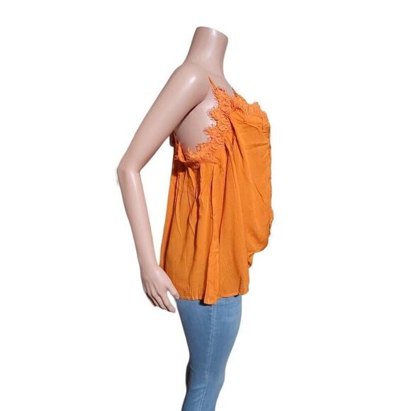 Glam sleeveless orange surplice lace detail tank top S,M,L - Picture 6 of 7
